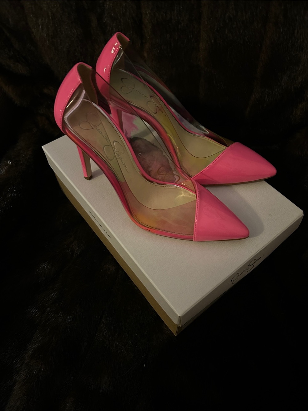 Jessica Simpson Hot Pink Pointed-Toe Pump with Clear Side Panels size 7, medium